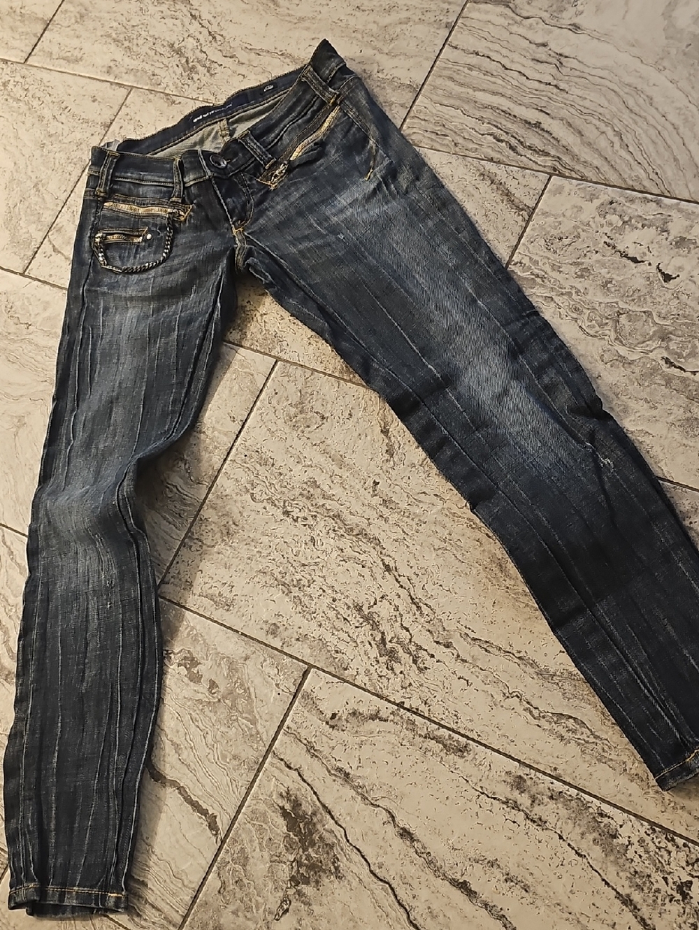 Miss Sixty Distressed Dark Blue Skinny Jeans (Made In ITALY)